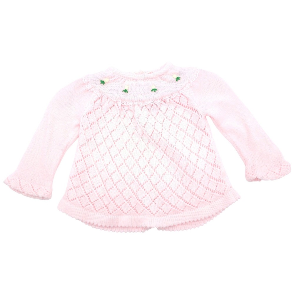 Tiny Togs Mervyn's Vintage Pink Pointelle Knit Floral Cardigan Sweater 0-6M - Picture 2 of 6